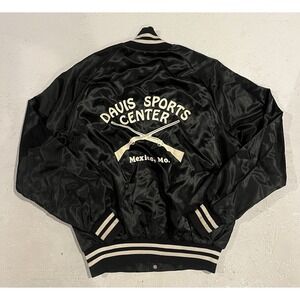 Vintage West Ark Bomber Jacket Satin Davis Sports Center Guns Rifle Mens M Black